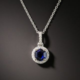 Petite.33 Carat Sapphire and Diamond Halo Pendant - 2