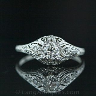 Petite .40 Carat Art Deco Diamond Ring Main View