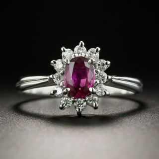 Petite .55 Carat Ruby and Diamond Halo Ring - 2