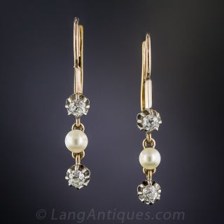 Petite Antique Diamond and Pearl Earrings