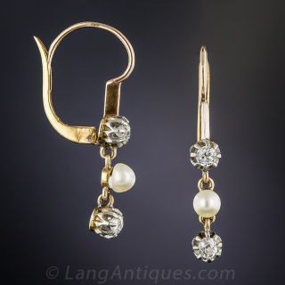 Petite Antique Diamond and Pearl Earrings