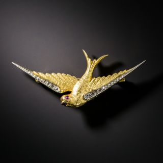 Petite Antique Diamond Swallow Brooch - 2
