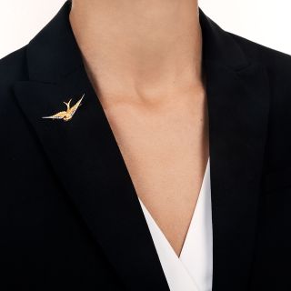 Petite Antique Diamond Swallow Brooch by Granbery Co