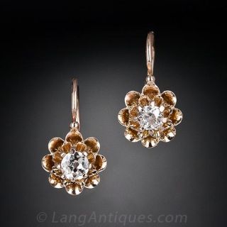 Petite Antique French Diamond Drop Earrings