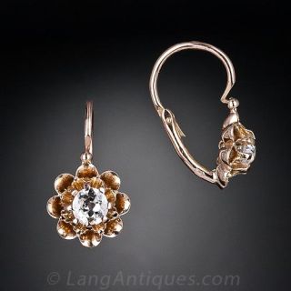 Petite Antique French Diamond Drop Earrings