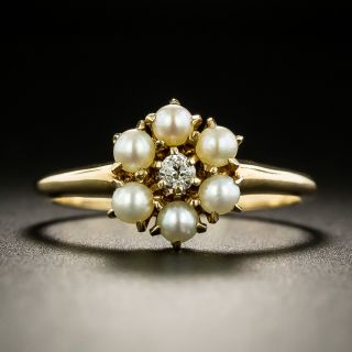  Petite Antique Pearl and Diamond Cluster Ring - 2