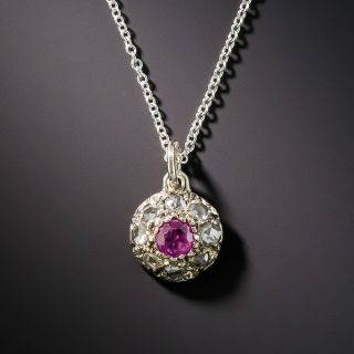 Petite Antique Ruby and Diamond Pendant