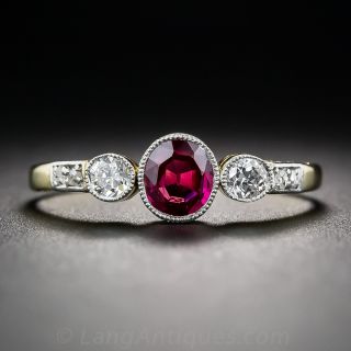 Petite Antique Ruby and Diamond Ring