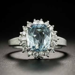 Petite Aquamarine and Diamond Halo Ring - 1
