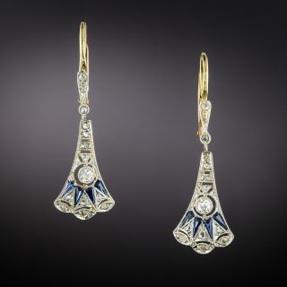 Petite Art Deco Diamond and Sapphire* Earrings - 2