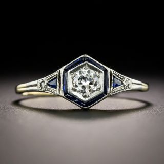 Petite Art Deco Diamond And Sapphire Ring - 3