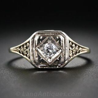 Petite Art Deco Diamond Solitaire Engagement Ring