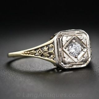 Petite Art Deco Diamond Solitaire Engagement Ring