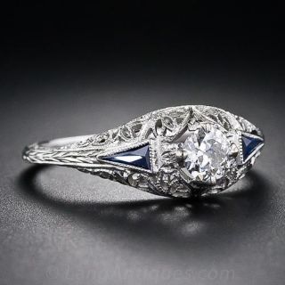 Petite Art Deco Filigree Diamond Engagement  Ring