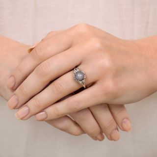 Art Deco Gray Star Sapphire and Diamond Ring