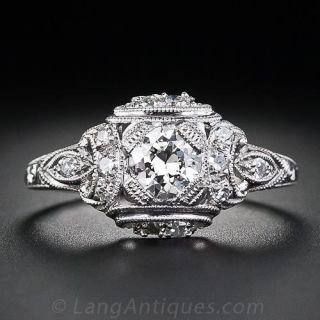 Petite Art Deco Platinum and Diamond Engagement Ring