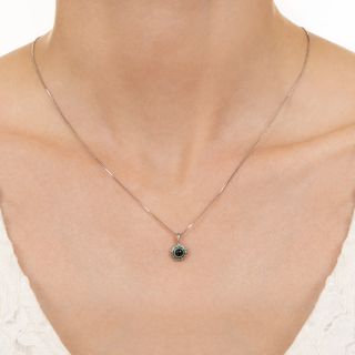 Petite Art Deco Sapphire, Emerald, Diamond Pendant