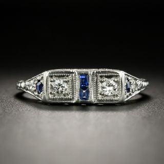 Small Art Deco Twin Diamond Synthetic Sapphire Ring - 3