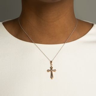 Petite Art Deco Two-Tone Gold Cross 