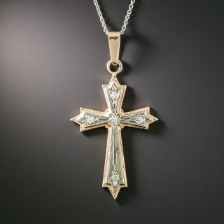 Petite Art Deco Two-Tone Gold Cross  - 3