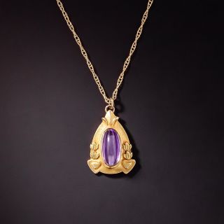 Petite Art Nouveau Cabochon Amethyst Necklace - 1