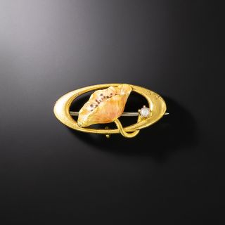 Petite Art Nouveau Enamel Water Lily Brooch by Ehrlich & Sinnock - 2