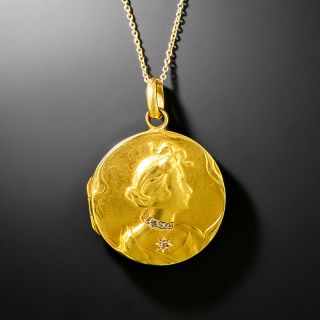 Petite Art Nouveau Femme En Habille Locket - 2