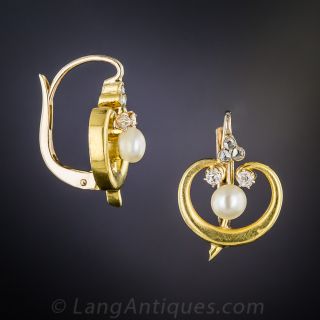 Petite Art Nouveau Pearl with Diamond Earrings