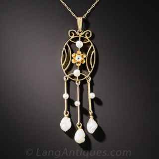Petite Diamond and Pearl Pendant, Circa 1900 - 2
