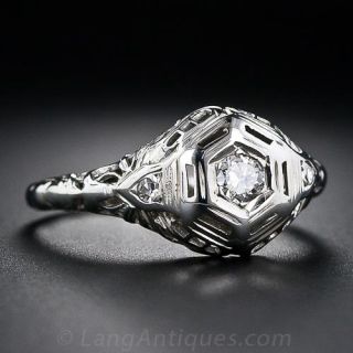 Petite Diamond Filigree Engagement Ring