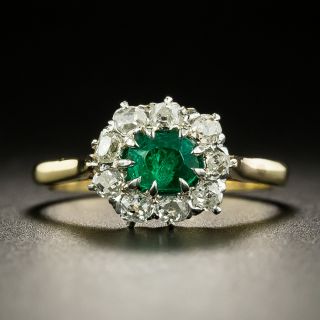 Petite Edwardian Emerald and Diamond Halo Ring - 2