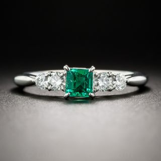 Petite Emerald, Diamond and Platinum Ring