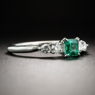 Petite Emerald, Diamond and Platinum Ring