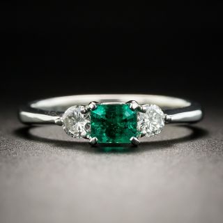 Petite Emerald Platinum Diamond Ring  - 1