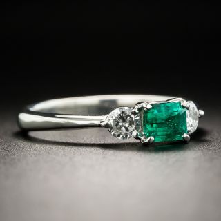 Petite Emerald Platinum Diamond Ring 