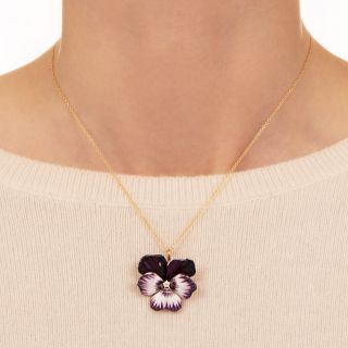 Petite Enamel And Diamond Pansy Pendant/Brooch by Crane and Theurer