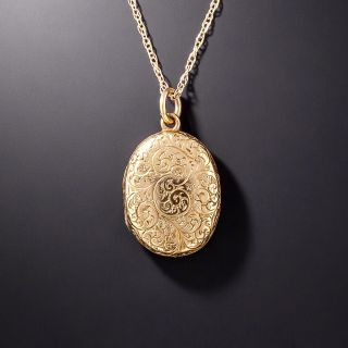 Petite English Victorian Engraved Oval Locket - 1
