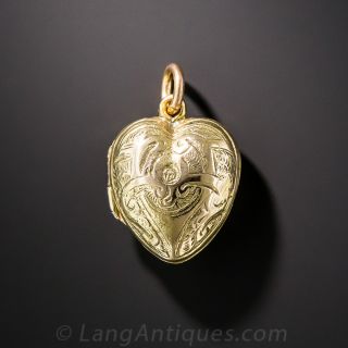 Petite Engraved English Puffed Heart Locket 