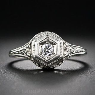 Petite Filigree Diamond Engagement Ring