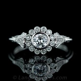 Petite Flower Motif Diamond Engagement Ring Main View