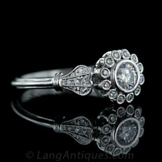 Petite Flower Motif Diamond Engagement Ring