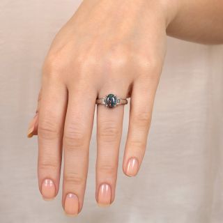 Petite Gemmy Black Opal and Diamond Ring