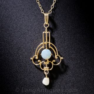 Petite Gold, Opal and Pearl Pendant
