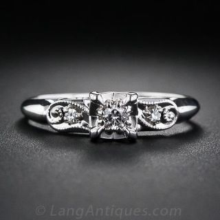 Petite Illusion Style Mid-Century Diamond Engagement Ring