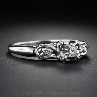 Petite Illusion Style Mid-Century Diamond Engagement Ring