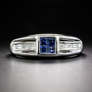 Petite Invisibly Set Sapphire And  Baguette Diamond Ring - 2