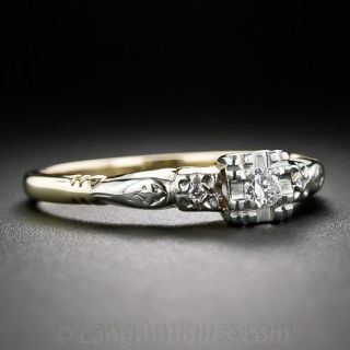 Petite Mid-Century Two-Tone Diamond Engagement Ring