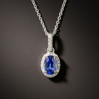 Petite Oval .45 Carat Sapphire and Diamond Halo Pendant - 3