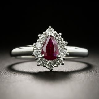 Petite Pear-Shaped Ruby Diamond Halo Ring - 1