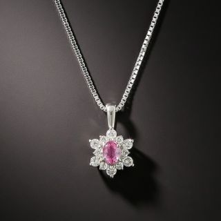 Petite Pink Sapphire Platinum Diamond Drop